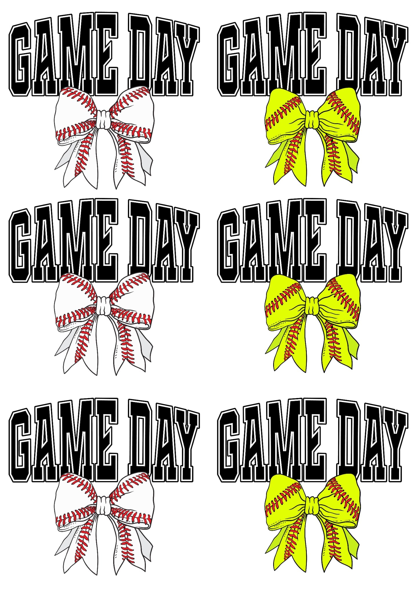 Game Day Softball/Baseball 36 inch gang sheet