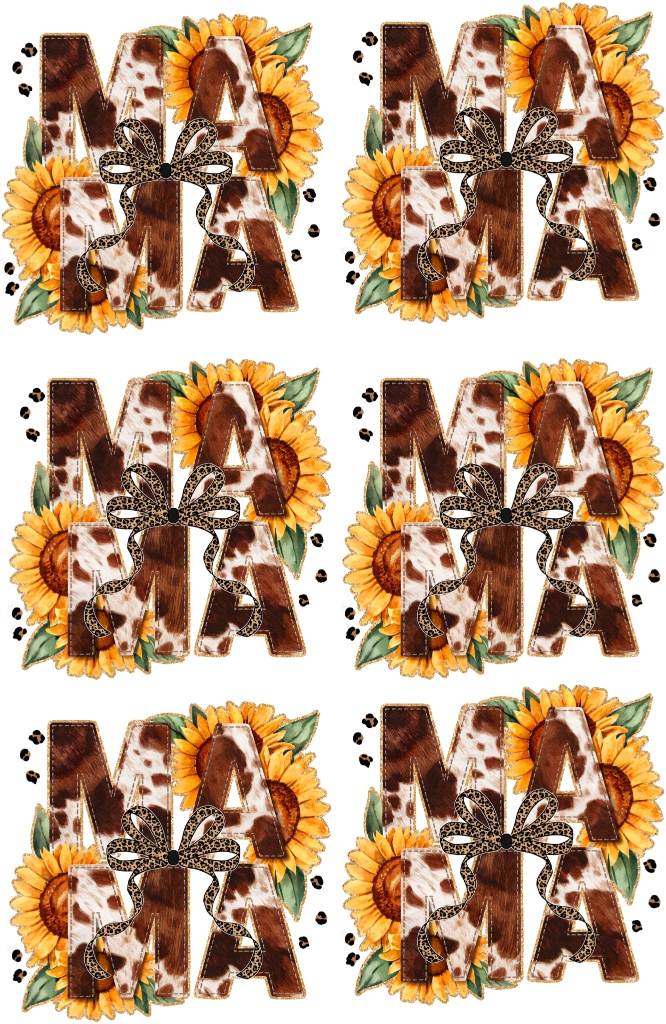 cowhide mama with sunflowers 36 inch gang sheet