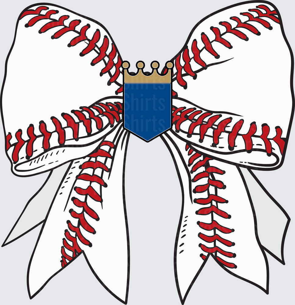 Baseball Bow with Blue Crown Shield Center