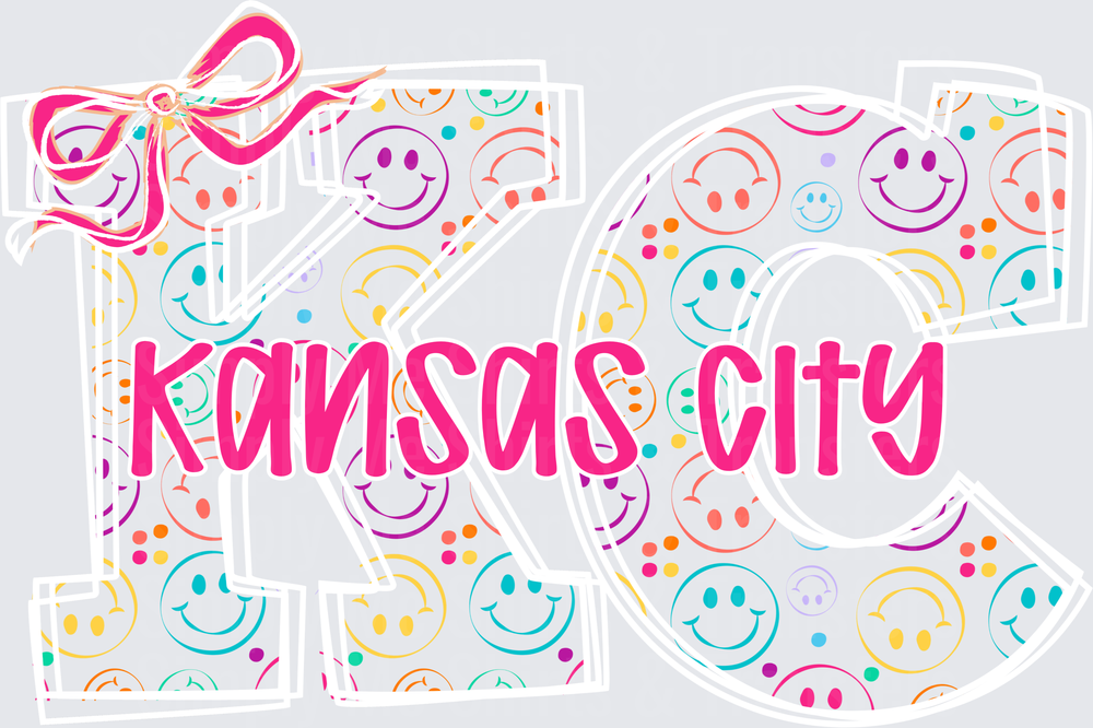 Kansas City Pink Bow Colorful Smiley Face Pattern