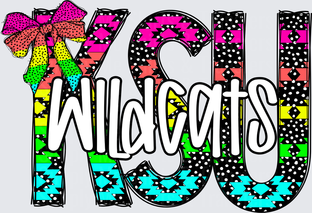HOCO Wildcats Rainbow Gradient Aztec Pattern with Bow