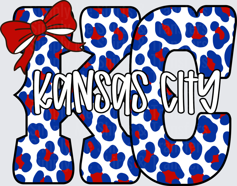 Kansas City KC Letters with Red Bow and Leopard Print Pattern