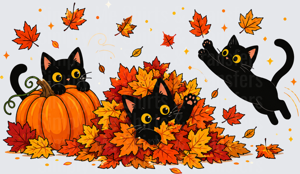 Black Cat Playing in Leaves