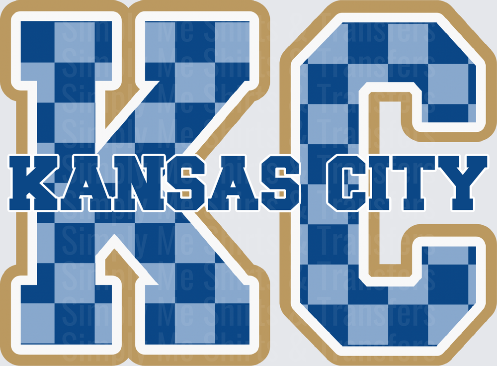 Kansas City KC Blue Checkered Pattern Sports Letters