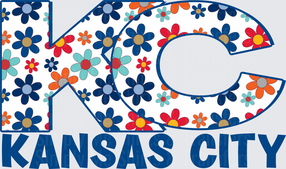 Kansas City KC Letters Filled with Colorful Retro Flowers