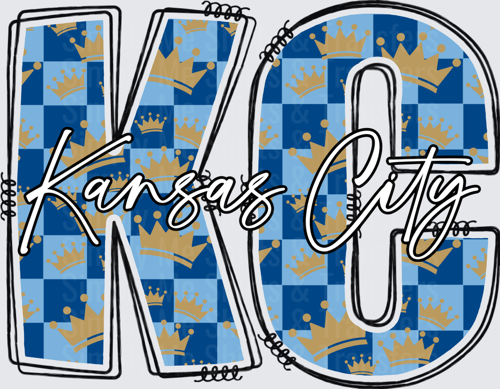Kansas City KC Letters with Blue Checkered Crown Pattern