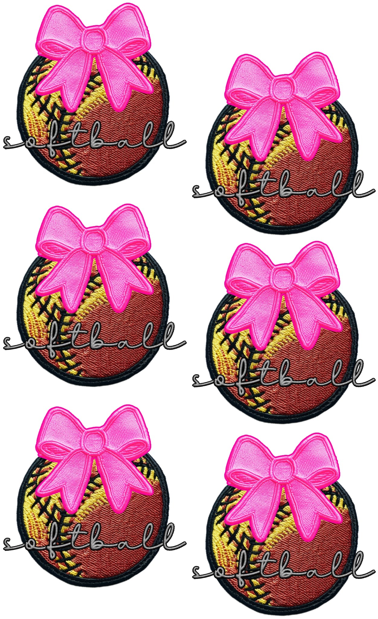 Softball with a pink coquette bow 36 inch gang sheet