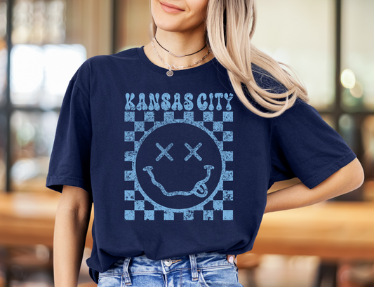 Kansas City Smile Grunge Retro Light Blue