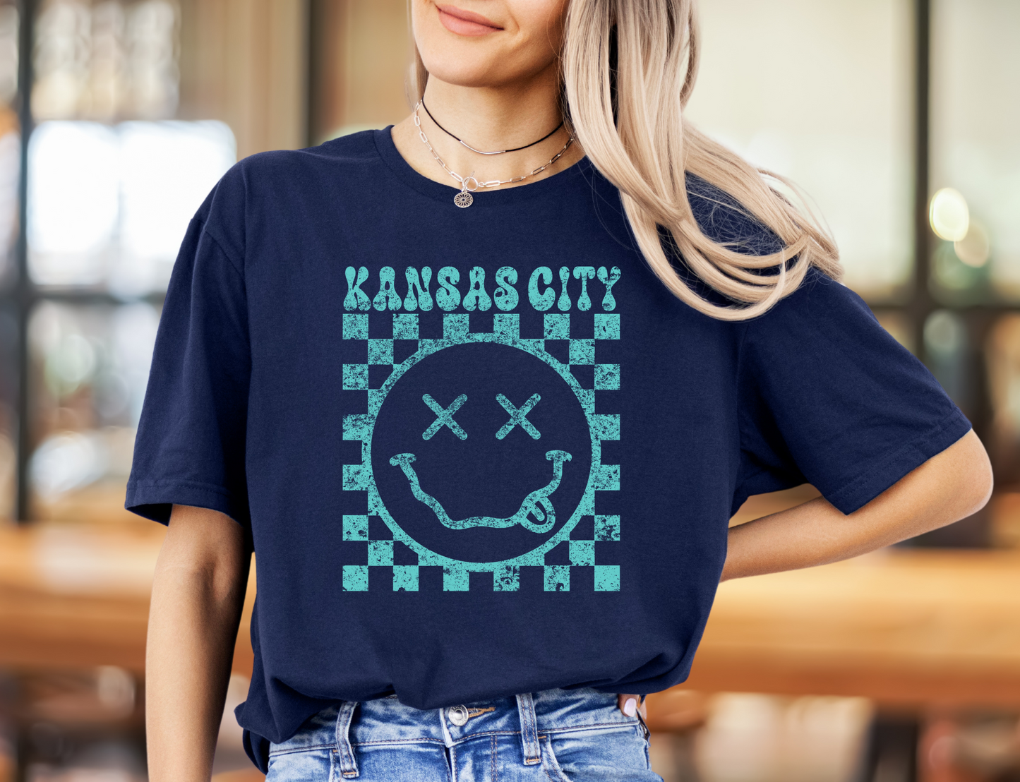 Kansas City Smile Grunge Retro Teal