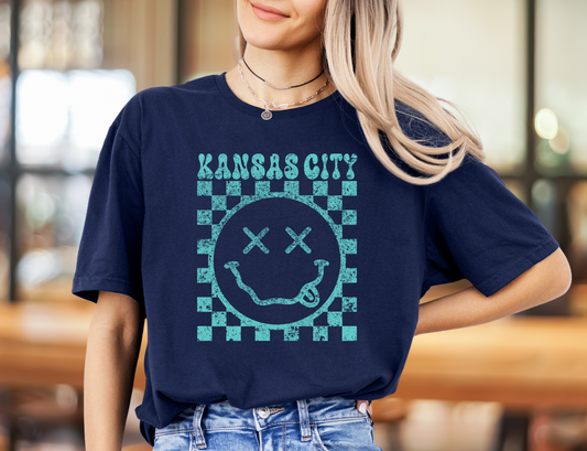 Kansas City Smile Grunge Retro Teal