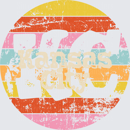Retro Kansas City Vintage Distressed Rainbow Stripes Circle