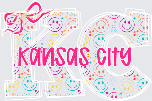 Kansas City Pink Bow Colorful Smiley Face Pattern
