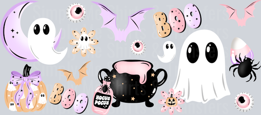 Pastel Halloween ghost 16oz glass can wrap