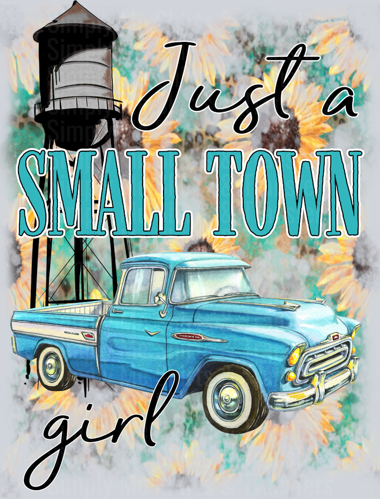 small town girl blue truck- water tower