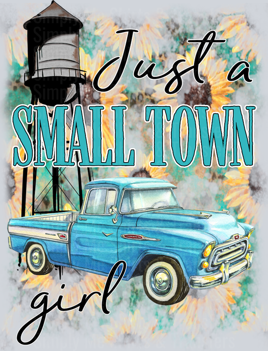 small town girl blue truck- water tower