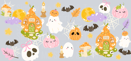 Pumpkin cottage 16oz glass can wrap