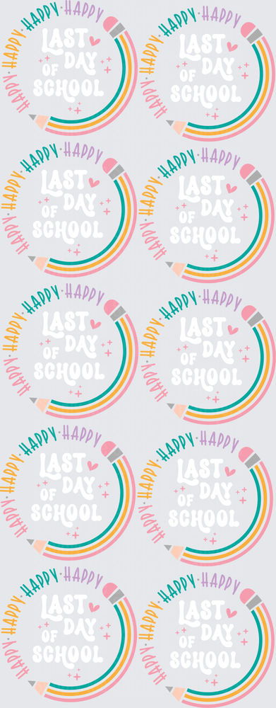 Happy Rainbow Pencil Pattern with Hearts and Stars