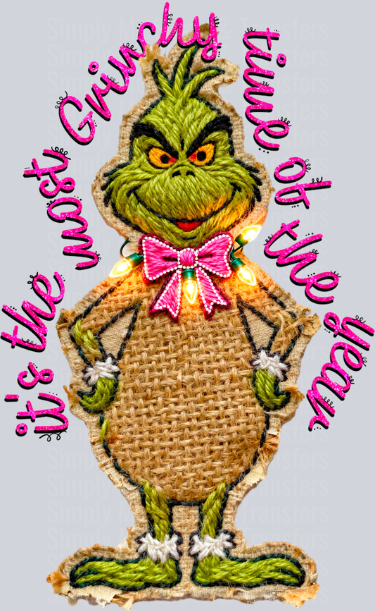 It’s the most grinchy time of the year faux burlap HWDS