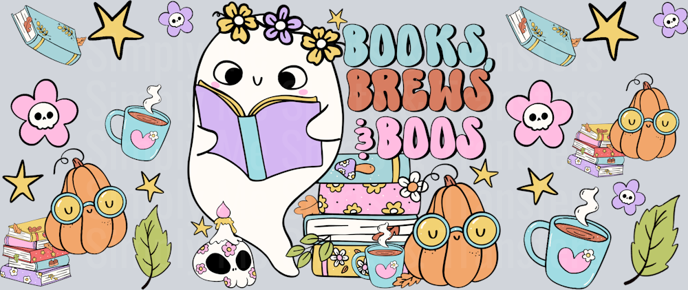 Books brews and boos 16oz glass wrap