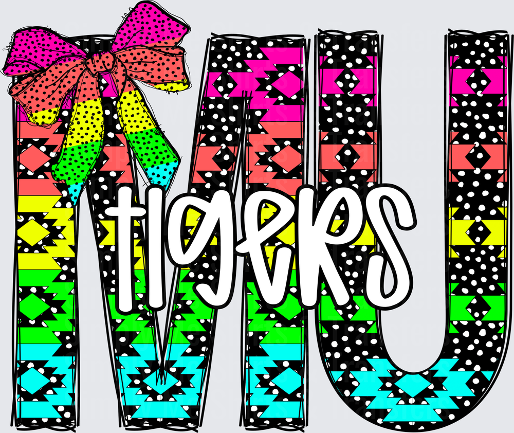 Mijo Rainbow Aztec Pattern Letters with Polka Dot Bow