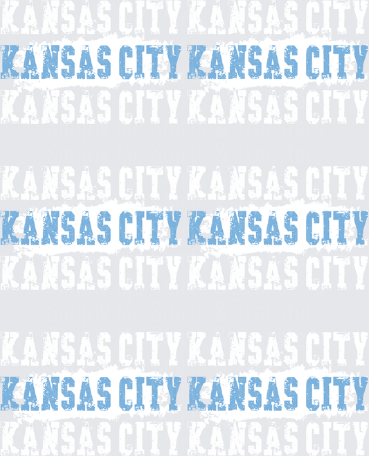Kansas City Distressed Blue Text Pattern