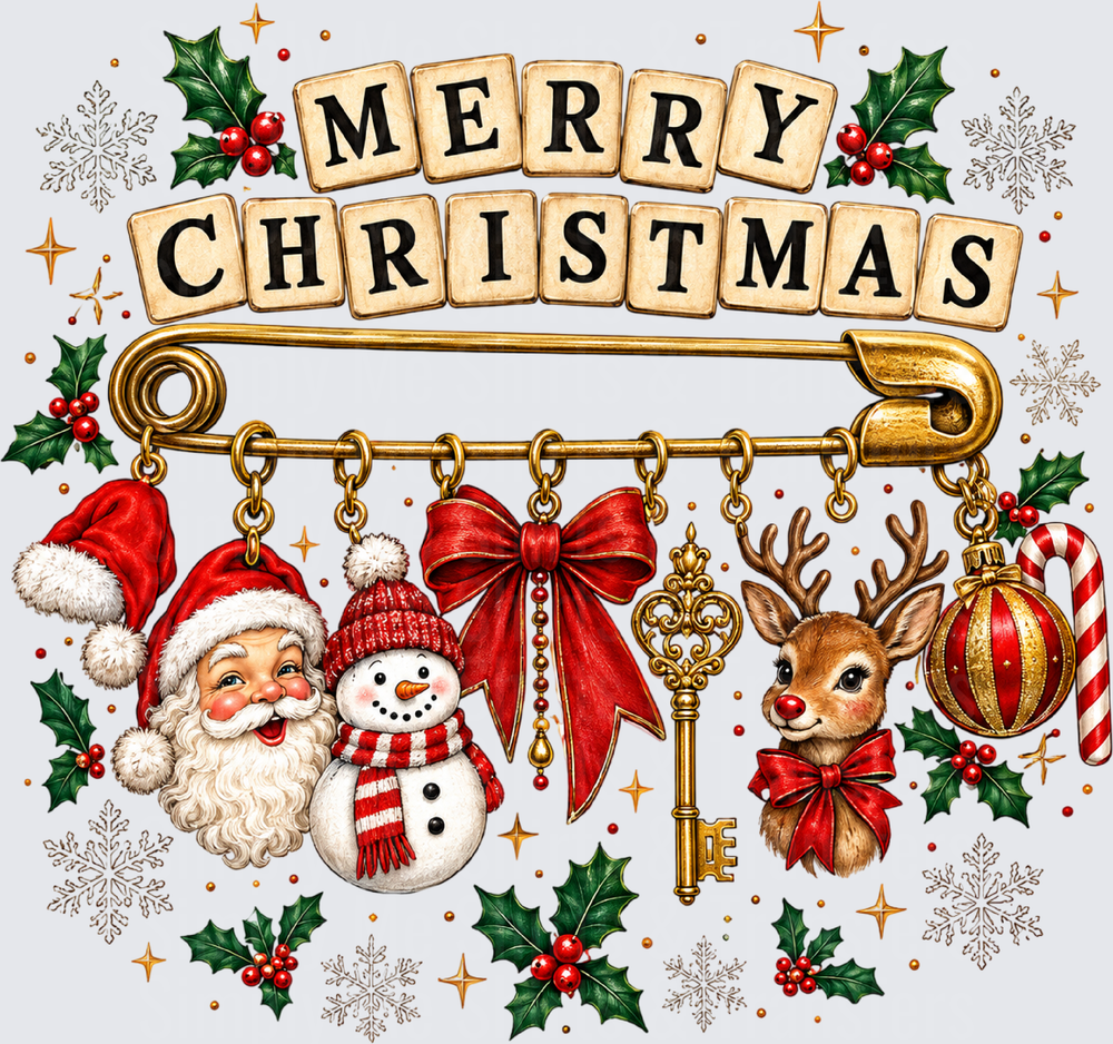 Merry Christmas Safety Pin Charm Bracelet