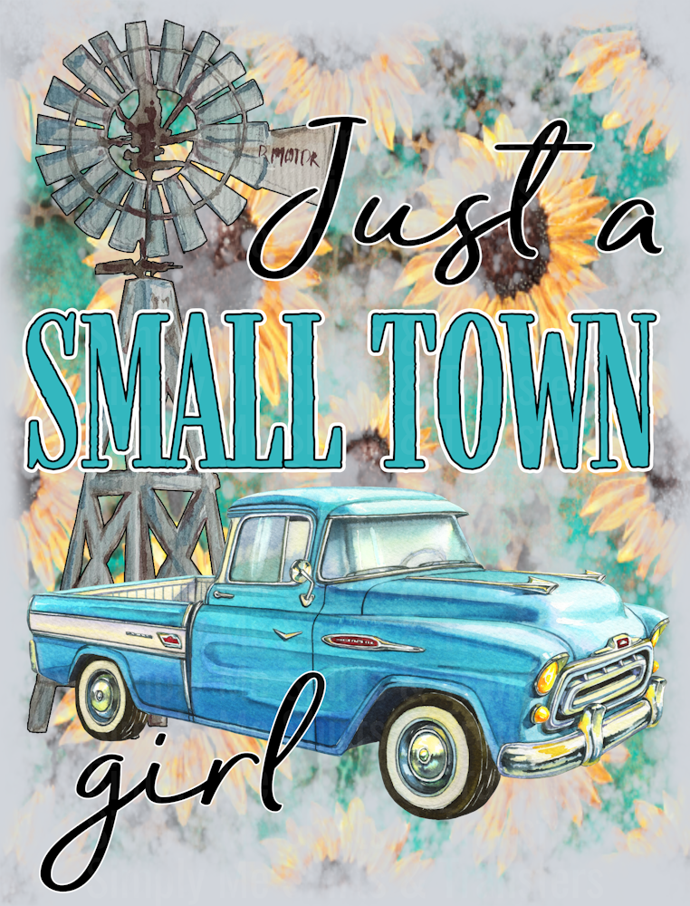 small town girl blue truck-windmill