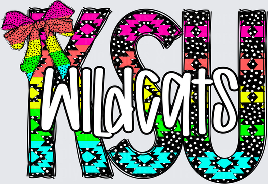 HOCO Wildcats Rainbow Gradient Aztec Pattern with Bow