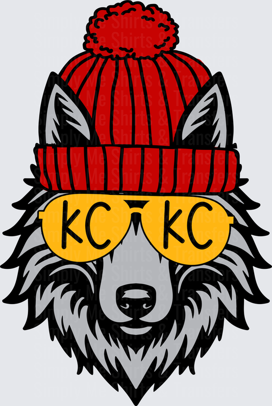 Cool Wolf in Red Knit Beanie with KC Yellow Sunglasses