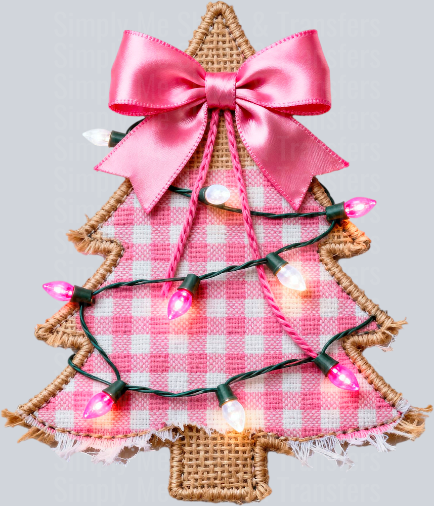 Faux burlap pink tree with lights hwds