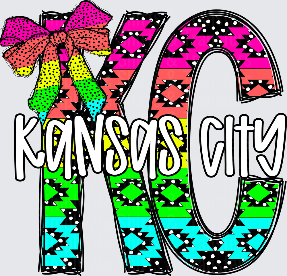 Kansas City KC Rainbow Aztec Pattern Bow Design
