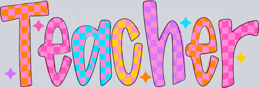 TEACHER COLORFUL CHECKERED DOODLE
