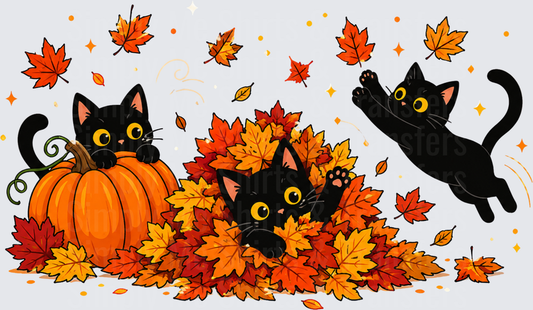 Black Cat Playing in Leaves