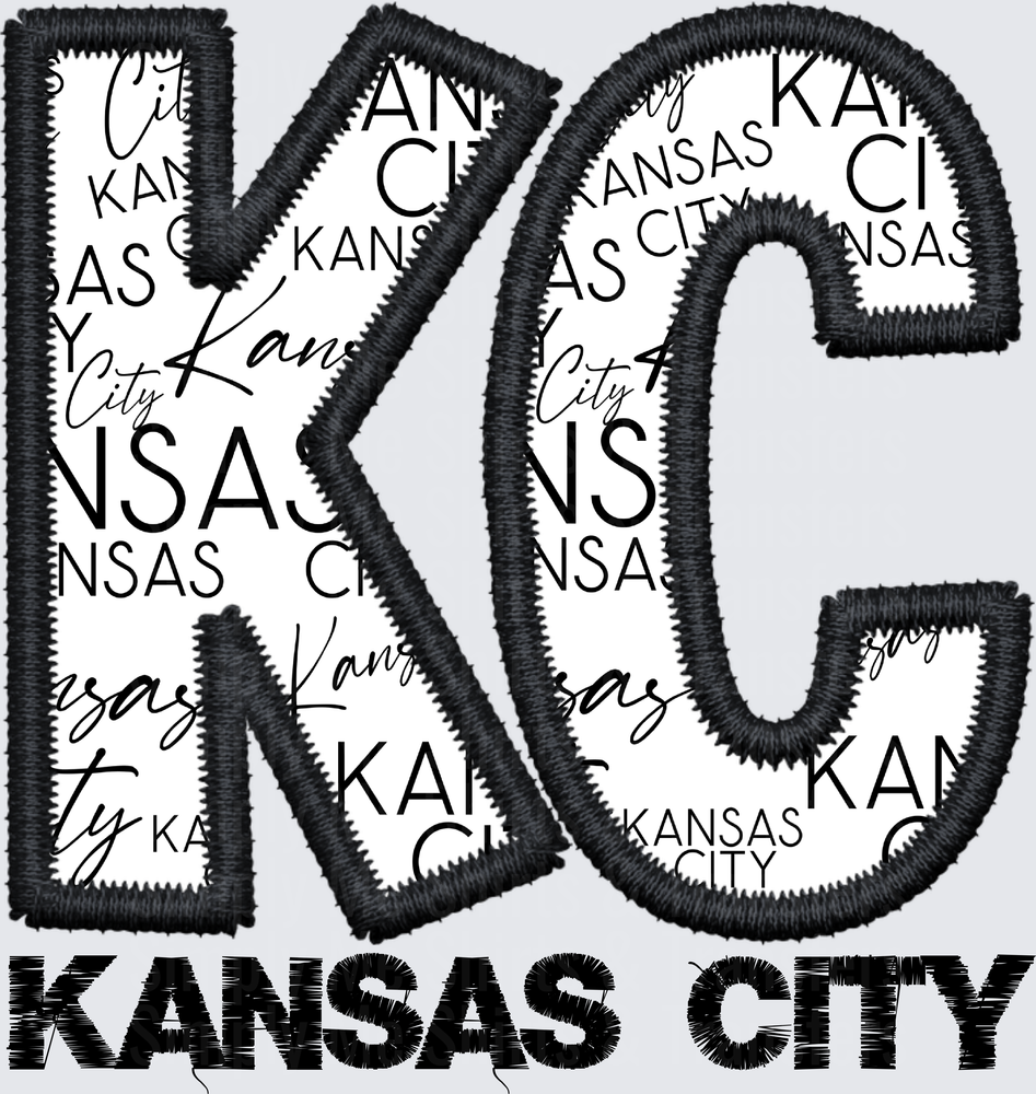 KC Kansas City Embroidered Style Letters Design