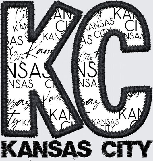 KC Kansas City Embroidered Style Letters Design