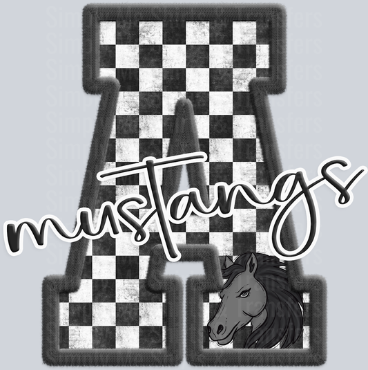 black mustangs with horse