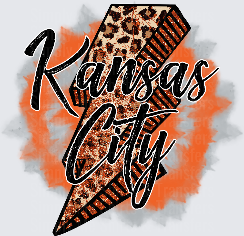Kansas City Football Lightning Bolt with Leopard Print Pattern