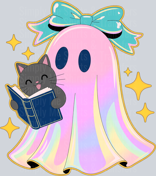 Halloween-Iridescent-Ghost-Book-Cat-125686079_Halloween Iridescent Ghost Book Cat Sublimation Clipart