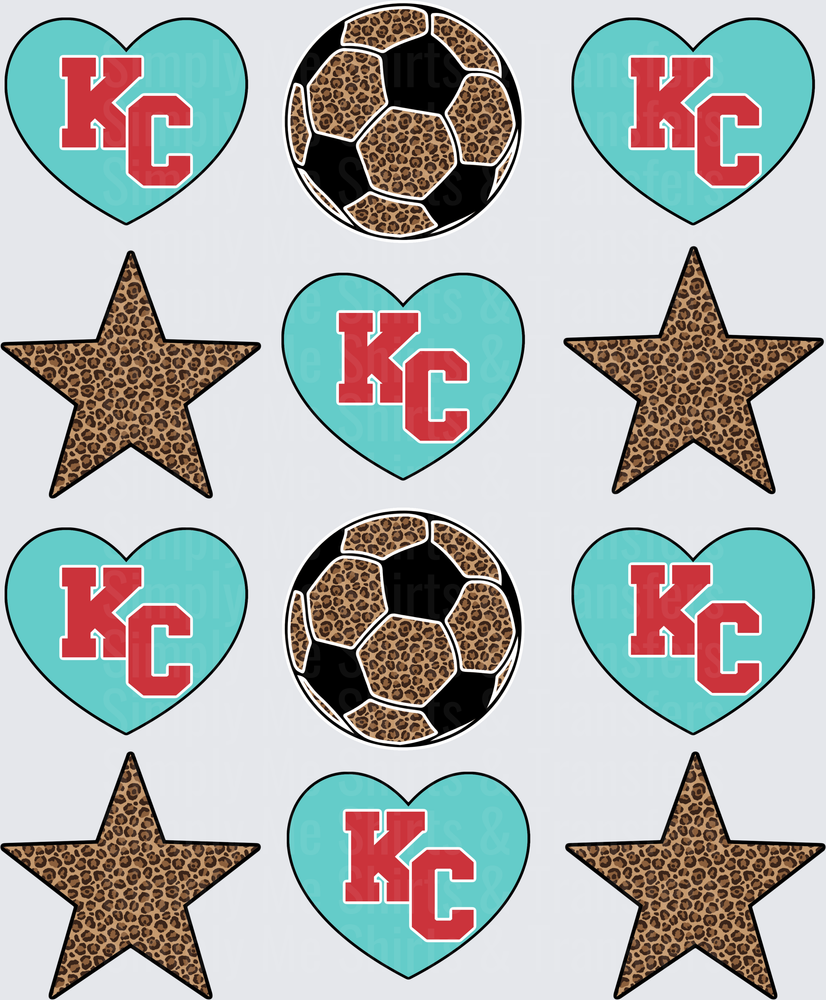 Kansas City Chiefs Leopard Print Hearts Stars and Soccer Balls Pattern