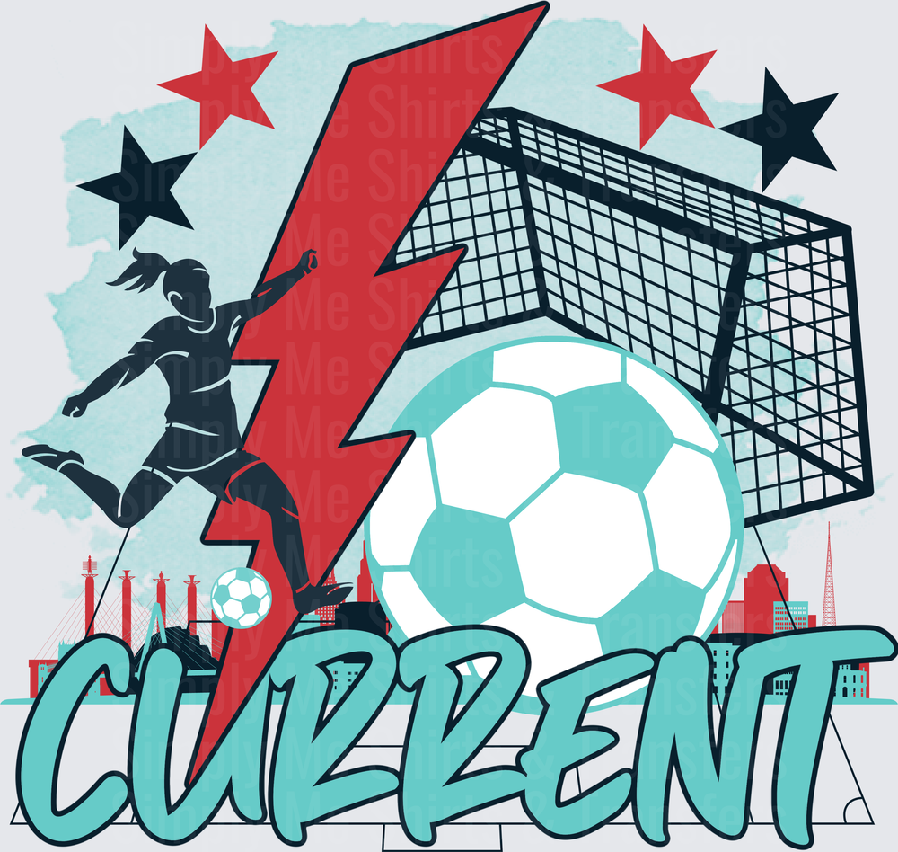 Soccer Player Kicking Ball Lightning Bolt Current Design