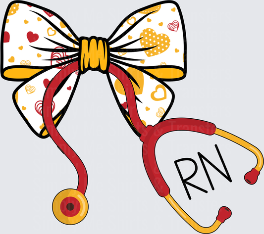 Nurse Stethoscope with Heart Pattern Bow and RN Text