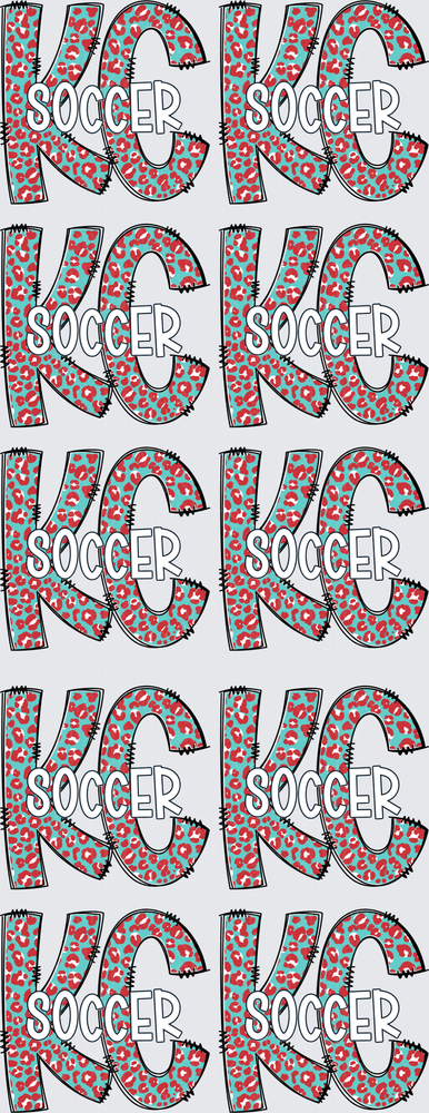 KC Soccer Text Design with Red and Turquoise Leopard Print Pattern