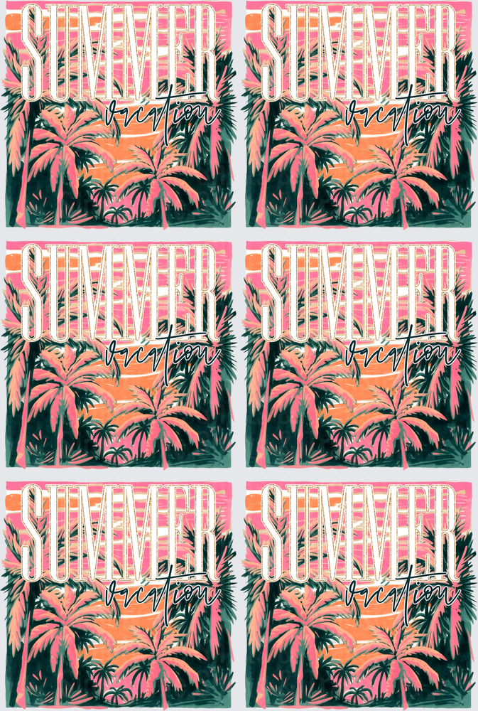 Summer Vacation Tropical Palm Trees Pink Orange Sunset