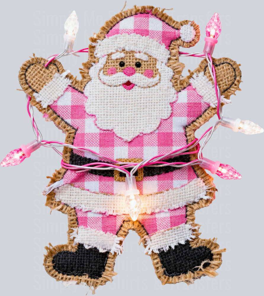 faux burlap pink santa with lights HWDS