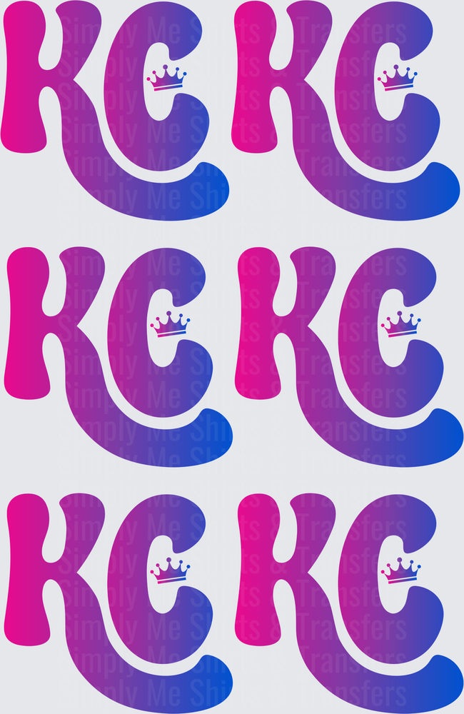 Kansas City KC Letters with Crown Purple Pink Blue Gradient