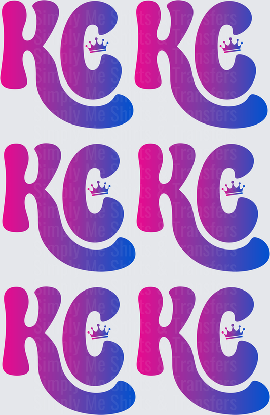 Kansas City KC Letters with Crown Purple Pink Blue Gradient