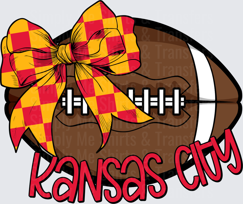 Kansas City Football with Red and Yellow Checkered Bow